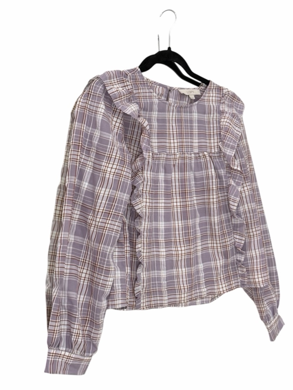 LOFT Plaid Ruffle Blouse – Size Medium 🤍✨